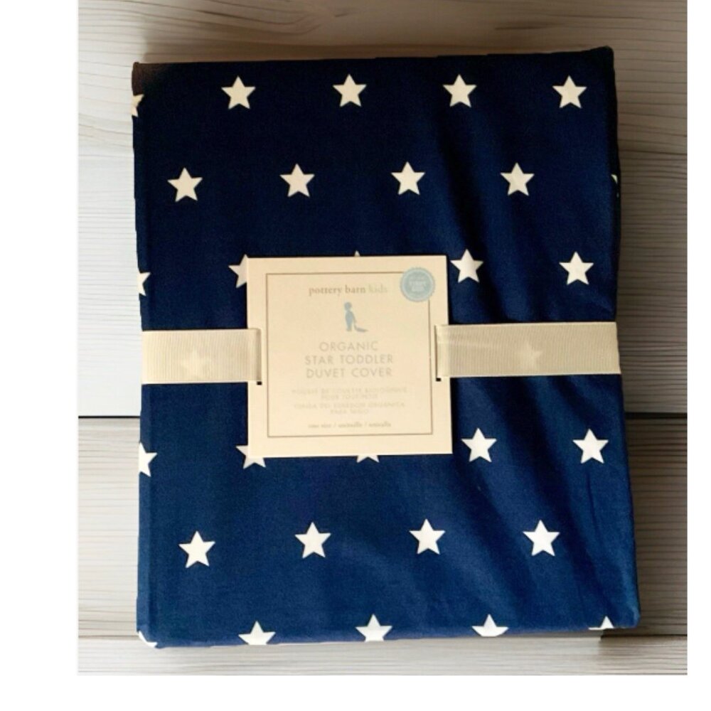 Pottery Barn Kids Organic Star Toddler Duvet Cover Navy White Stars 36 X 50 in.